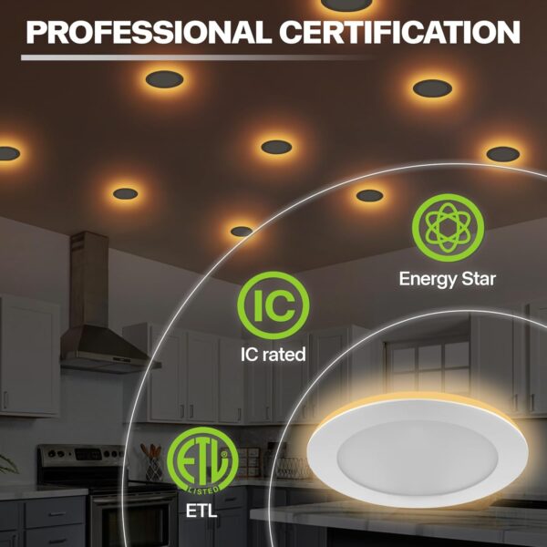 2 Pack Recessed Lighting 4 Inch with Night Light, 4 Inch LED Recessed Lights 5CCT Dimmable 2700K/3000K/4000K/5000K/6000K, 9W 700LM Ultra Thin Recessed Lighting - ETL and Energy Star Certified - Image 5