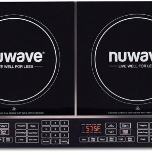 Nuwave Double Induction Cooktop, Powerful 1800W, 2 Large 8” Heating Coils, Independent Controls, 94 Temp Settings from 100°F to 575°F in 5°F Increments, 2 x 11.5” Shatter-Proof Ceramic Glass Surface