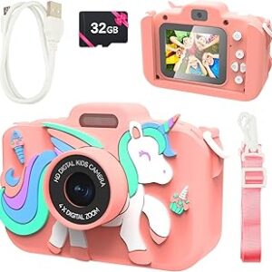 Kids Camera for Boys and Girls - BELLOCHIDDO 1080P HD Toddler Camera for Kids Toy Gift, Children Camera Christmas Birthday Gifts for Age 3-8 with Cartoon Soft Silicone Cover and 32GB SD Card