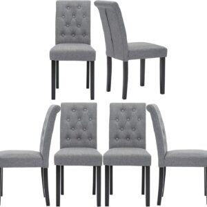 thksbought Set of 6 Chairs Upholstered Fabric Dining Chairs with Button-Tufted Details (Gray)