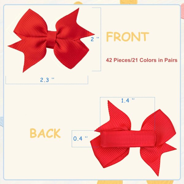 Hair Clips for Girls - 42PCS Fully Lined Hair Bows, Alligator Clips in 21 Color Pairs for Toddlers, Kids, and Teens - Image 2