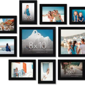 Americanflat Set of 10 Picture Frames with Shatter-Resistant Glass - Gallery Wall Frame Set with Two 8x10 Frames, Four 5x7 Frames and Four 4x6 Frames - Signature Collection - Black