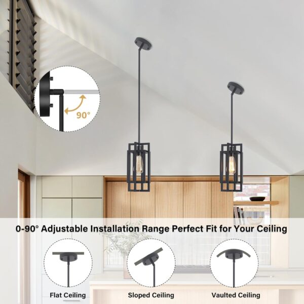 Farmhouse Pendant Light Fixtures, Black Modern Pendant Lights with Max 48'' Hanging Adjustable, Mini Pendant Lighting for Kitchen Island Dining Room Bedroom (1 Pack, Black) - Image 3