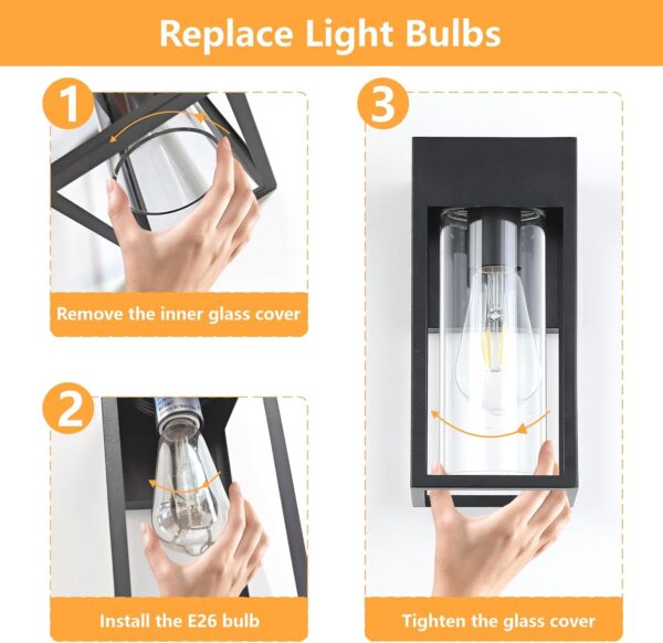 2-Pack Outdoor Wall Light Fixture, Exterior Porch Sconces Wall Mounted Lighting with E26 Sockets & Glass Shades, Modern Wall Lantern for House Patio Garage Door - Image 4