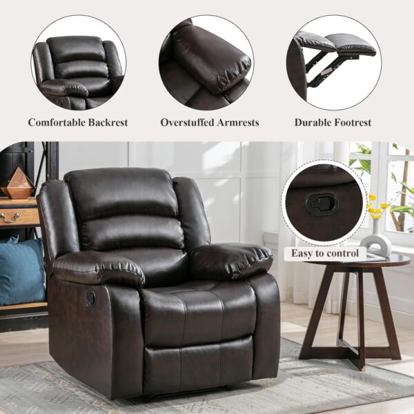 ANJ Manual Recliner Chair, Breathable Faux Leather Reclining Chairs with Overstuffed Arm and Back, Living Room Single Sofa Recliners (Dark Brown) - Image 7