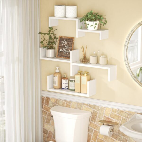 SRIWATANA Floating Shelves for Wall, Wall Shelves for Bathroom, Bedroom, Living Room, Kitchen, Office, Wood Shelves for Wall Decor Set of 5 (Washed White) - Image 2