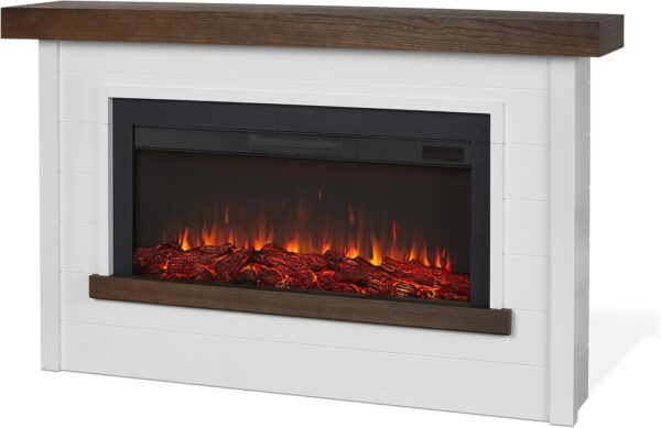 Real Flame Bernice 67" Landscape Electric Fireplace with Mantel for Living Room or Bedroom, Replaceable Fireplace Insert Heater, Realistic Log and Flame Effect, Remote Control, Timer