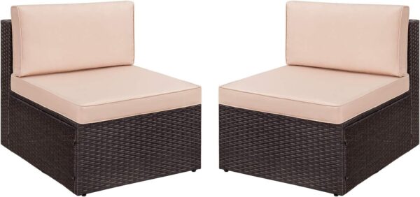 Devoko 2 Pieces Patio Furniture Sets All-Weather Outdoor Sectional Armless Sofa (Beige) - Image 2