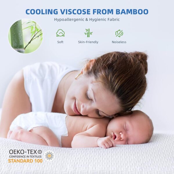 100% Waterproof Mattress Protector Queen, Breathable Cooling Bamboo Viscose 3D Air Fabric Mattress Cover, Soft Noiseless Bed Cover, Machine Washable, 8-21'' Deep Pocket - Image 3