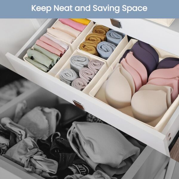 Criusia Drawer Organizer Clothes,16 Pack Underwear Drawer Organizers, Foldable Closet Organizers and Storage Dresser Drawer Dividers Clothing Organizer for Clothes, Socks, Scarves, Bra, Ties (Beige) - Image 2