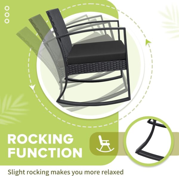 Homall Patio Furniture Set 3 Piece Resin Outdoor Bistro Set Rocking Patio Chairs with Cushions and Table for Porch, Poolside, Balcony and Yard (Black) - Image 4