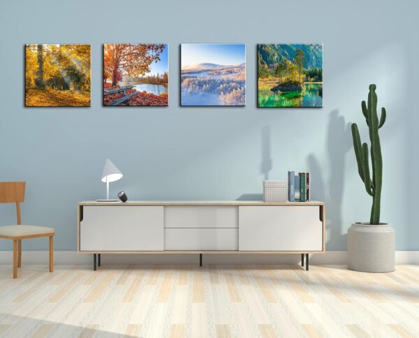 OKEXCKK Four Seasons Landscape Canvas Wall Art Decor - Spring Summer Autumn Winter Colorful Tree Painting Modern Nature Forest Prints Artwork Picture for Bathroom Office Decoration - Image 6