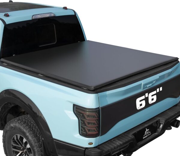 Truck Bed Tonneau Cover Compatible with Ford F150 F-150 2015 2016 2017 2018 2019 2020 2021 2022 2023 2024 6.5 ft Standard Box, Soft Folding(Quad Fold) Style