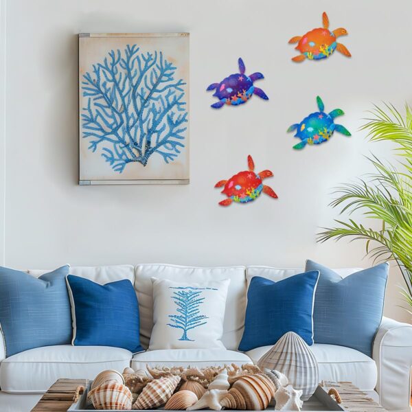 Oraytteo Sea Turtle Wall Decor- 4 Pack Metal Turtle Outdoor Wall Decor, Barthroom Fence Pool Patio Yard Decorations, Gifts for Mom Dad Friends - Image 2