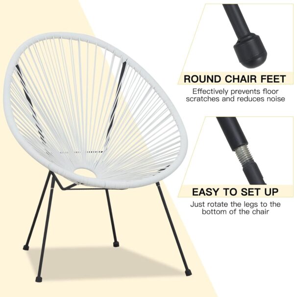 ECOTOUGE 3 Pieces Acapulco Chair Set, Wicker Bistro Set with Pillow, Outdoor Rattan Furniture Set with Glass Top Table for Porch, Balcony, Garden and Poolside, White - Image 4