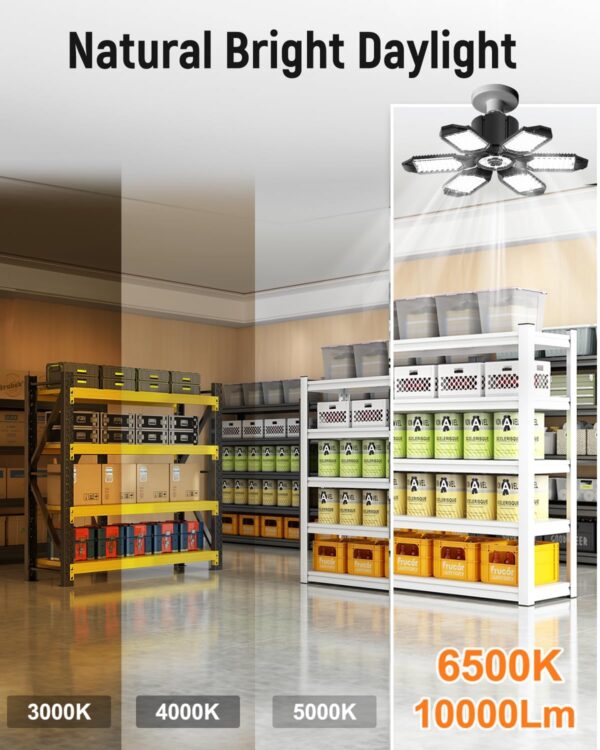 Adiding LED Garage Light Bulb 2 Pack Super Bright LED Shop Ceiling Lights Fixture Output 20000 Lm with 6 Plus 1 Deformable Panels Screw in E26/E27 Socket for Basement Barn Workshop Attic Storage - Image 6