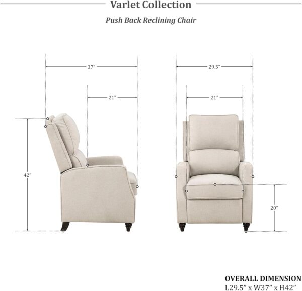 Lexicon Push Back Recliner Chair Living Room, Reclining Sofa Chair, Modern Recliner Sofa Chair, Fabric Recliner Arm Chair for Living Room/Office/Apartment, Beige - Image 2