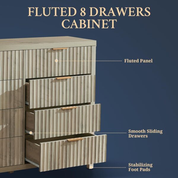 Oxford Fluted 8 Drawer Dresser for Bedroom, Wide Modern Wooden Chest of Drawers, TV Stand of Drawers, Wood Drawer Organizer, 46.5" W x 37" H x 15.4" D (Sunwashed Ash Oak) - Image 3