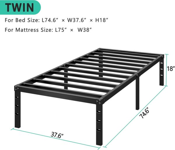 Metal Platform Bed Frame 18 Inch Tall Bed No Box Spring Needed,Twin Size Bed with Heavy Duty Strong Support Slats,Easy to Assemble,Black - Image 3