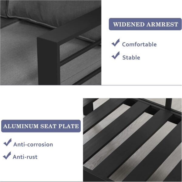 Wisteria Lane Patio Furniture Aluminum Sofa, All-Weather Outdoor 3 Seats Couch, Gray Metal Chair with Dark Grey Cushions - Image 6