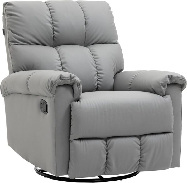 HOMCOM Rocker Recliner Chair with Overstuffed Back and Seat, Faux Leather Manual Reclining Chair with Footrest and 360 Swivel Rotation Base for Living Room, Brown