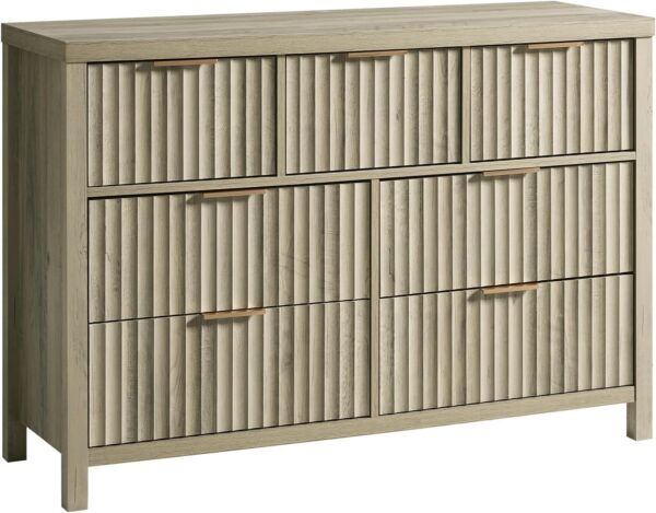 Oxford 7 Drawer Dresser Fluted 7 Drawers Dresser for Bedroom, Modern Wood Dressers & Chests of Drawers, 47''Wide Bedroom Dresser Storage TV Stand for Closet, Bedroom(Sunwashed Ash Oak)