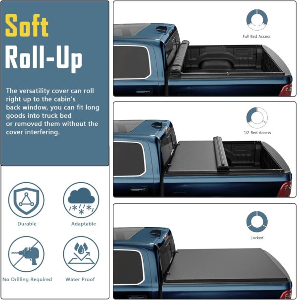 Perfit Liner 6 FT (73") Bed Soft Roll Up Tonneau Cover for 1982-2013 Ford Ranger Styleside/Fleetside Truck Cargo Topper (NOT for Flareside/Stepside) - Image 3