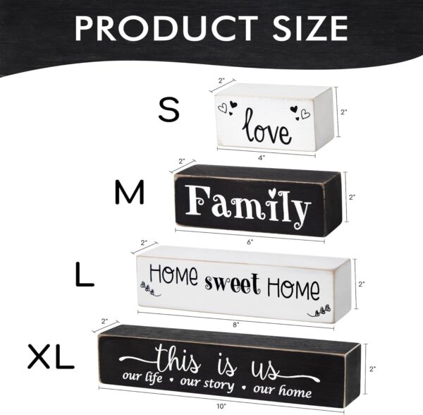 4 Pieces Farmhouse Wood Stacking Blocks for Home Living Room Bedroom Table Decor, Rustic Love/Family/Home Sweet Home/This Is Us Wooden Sign Decorations for Coffee Tabletop, Mantel, Shelf Decor - Image 5