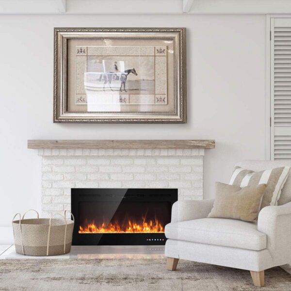 Tangkula 40 inches Electric Fireplace Insert with Thermostat, in-Wall Recessed and Wall Mounted 1500 W Faux Fireplace, Touch Screen Control, 9 Flamer Color, Temperature Control & Timer (40 inches) - Image 2