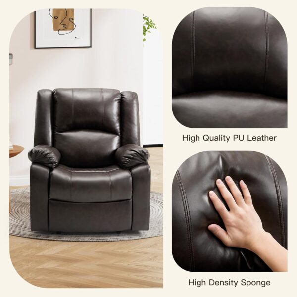 EASELAND PU Leather Recliner Chairs for Adults, Reading Recliner Chairs for Bedroom, Fluffy Arm Chair with High-Density Sponge Cushion, Reclining Chairs with Lumbar Support for Living Room(Brown) - Image 6