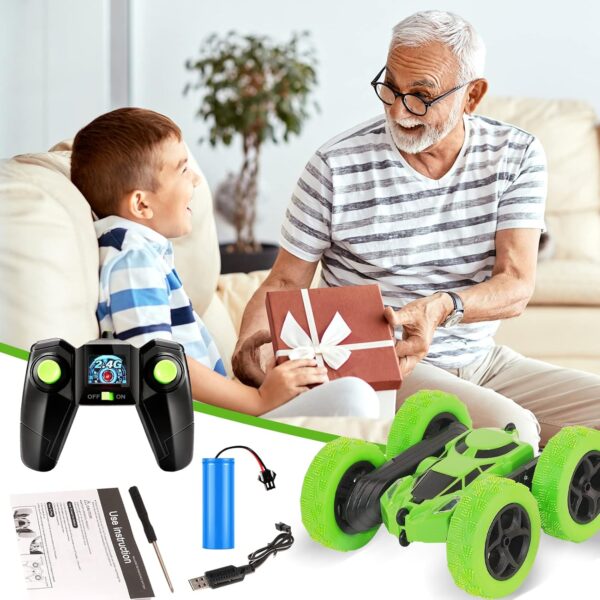 Remote Control Car Stunt RC Cars, 90 Min Playtime, 2.4Ghz Double Sided 360° Rotating RC Crawler with Headlights, 4WD Off Road Drift RC Race Car Toy for Boys and Girls Aged 6-12 Green - Image 6