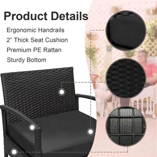PROHIKER 3 PCS Patio Rattan Conversation Chairs Set, Outdoor Patio Furniture Balcony Furniture Set, Wicker Patio Set for Garden Porch Balcony Yard, Black - Image 2