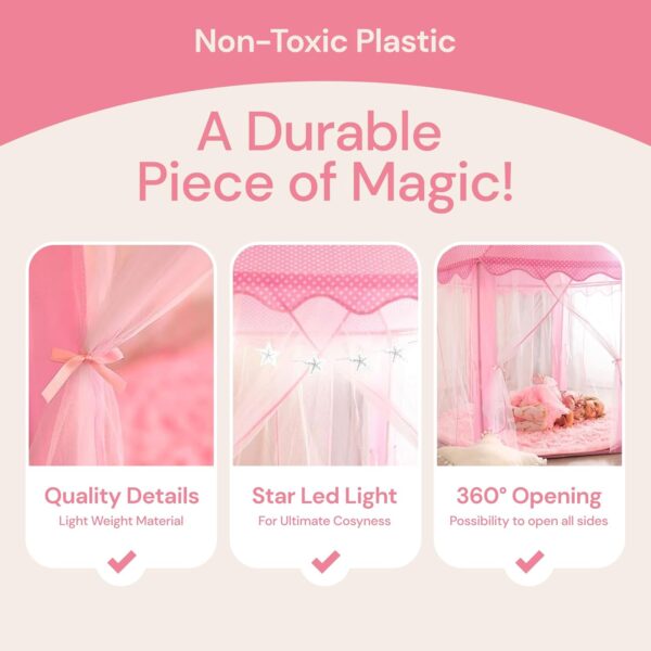 PLAYVIBE Princess Tent for Kids Tent 55"x53" – Princess Toys Kids Tent with Ultra Soft Rug & Star Led Lights – Princess Castle Kids Play Tent Indoor & Outdoor - Image 7