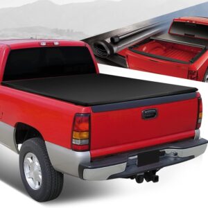 Auto Dynasty Roll-up Truck Bed Tonneau Cover Compatible with Chevy Silverado/GMC Sierra 1500 2500 3500 & Heavy Duty 6.5Ft Fleetside/Styleside Bed 1999-2007, Matte Black Vinyl Soft Top