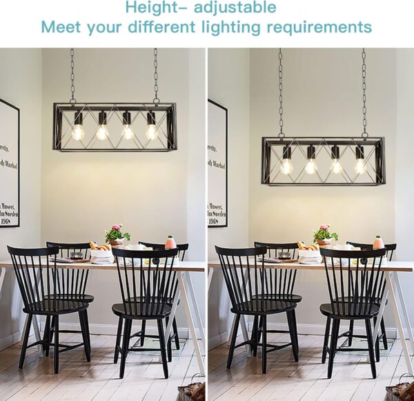 Depuley 5-Light Industrial Chandelier Light Fixture, Black Farmhouse Linear Chandeliers Pendant lights, Rectangular Metal Cage Table Island Lighting for Dining Room, Kitchen, Bar, 5*E12 Bulbs Included - Image 3