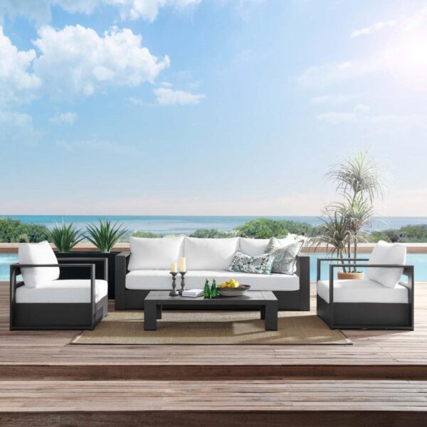 Modway Tahoe Outdoor Patio Powder-Coated Aluminum 4-Piece Set, Gray White - Image 2
