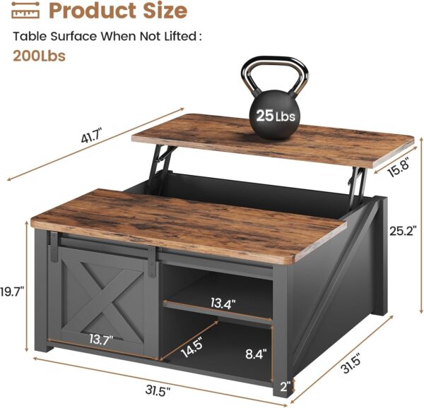 SEDETA 31.5" Lift Top Coffee Table with Storage, Square Coffee Table for Living Room, Farmhouse Coffee Table with Large Hidden Storage Compartment and Adjustable Shelves, Black - Image 2