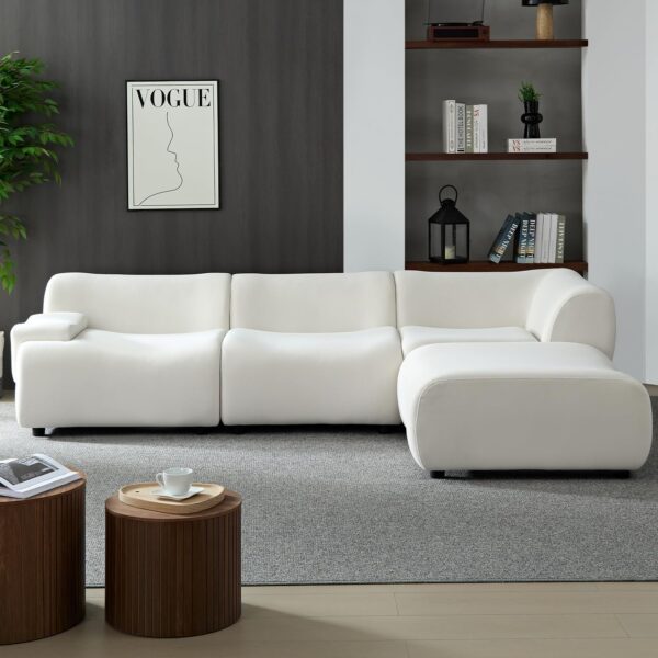 105.9" Modular Sectional Sofa,Modern 3-Seater Cloud Sofa with Ottoman,Comfy Deep Seat L-Shaped Couch with Chaise for Living Room,Small Spaces,Office,White - Image 3