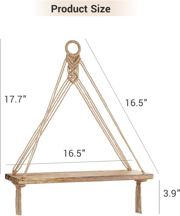 Mkono Macrame Hanging Shelves Boho Wall Decor Set of 2 Rustic Wood Floating Storage Shelf for Bedroom Bathroom Living Room Nursery Dorm Room, Display Shelving for Hanging Plants Photos, Brown - Image 3