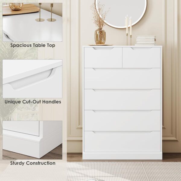 HOSTACK Modern 6 Drawer Dresser for Bedroom, Tall Chest of Drawers with Storage, Large Wood Storage Chest Organizer with Cut-Out Handle, Accent Storage Cabinet for Living Room, Entryway, Classic White - Image 6