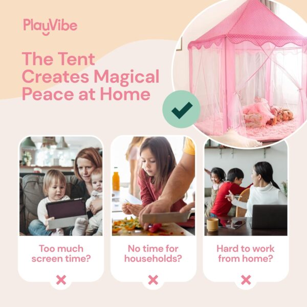 PLAYVIBE Princess Tent for Kids Tent 55"x53" – Princess Toys Kids Tent with Ultra Soft Rug & Star Led Lights – Princess Castle Kids Play Tent Indoor & Outdoor - Image 3