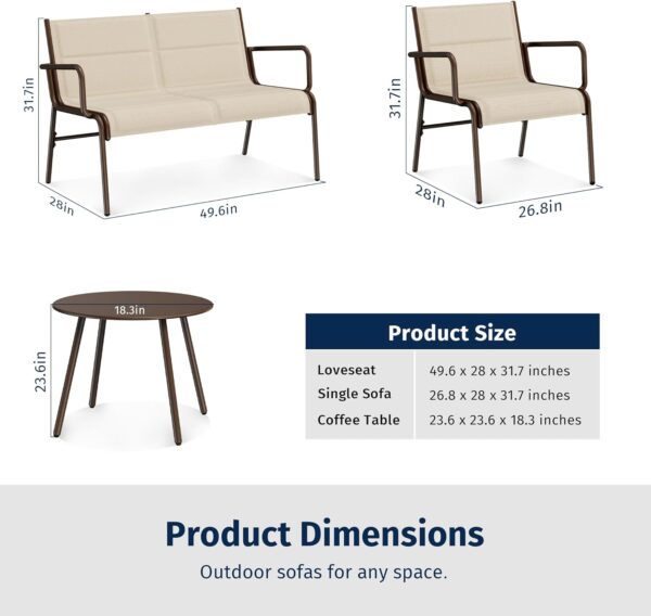 EAST OAK 4-Piece Patio Furniture Set, Waterproof Outdoor Furniture Set, Patio Sofa with Coffee Table for Balcony or Porch, 4 Seats Patio Conversation Sets for Backyard in Beige - Image 6