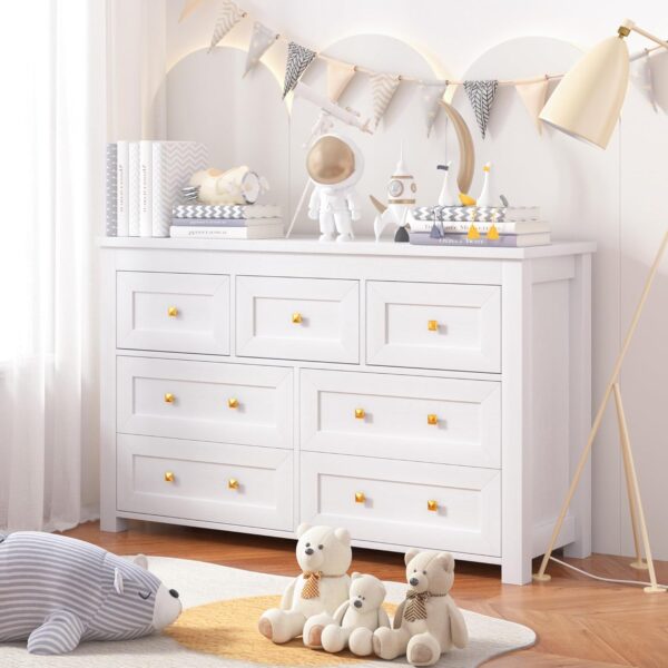 White 7 Drawers Dresser for Bedroom,Wood Farmhouse Storage Chest of Drawers, Dresser with Metal Handles,Dressers Organizer for Bedroom, Living Room,Hallway,Nursery,White - Image 4