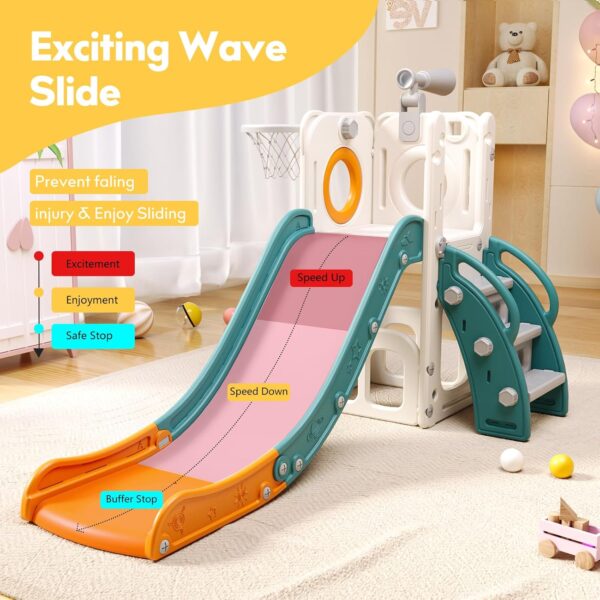 6 in 1 Toddler Playset with Slide,Toddler Slide,Slide for Kids with Basketball Hoop,Ball,Ring Toss,Kids Slide Toddler Playground Toddler Slide Indoor Outdoor Toys (6 in 1, White Orange) - Image 3
