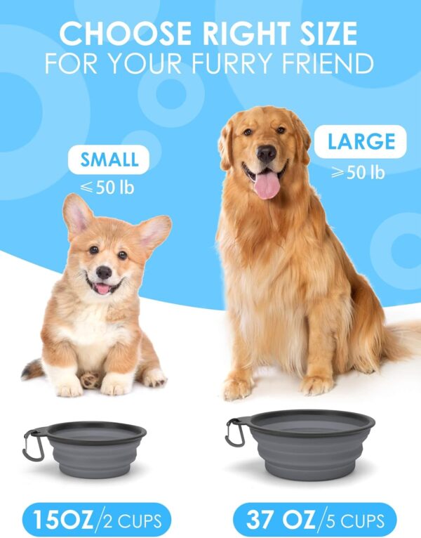 AONKEY Collapsible Dog Bowls with Bottle Carrier, 2 Pack Travel Dog Water Bowl Upgraded Carabiner, One-Piece Molded Rim No Fall Off or Crack, Foldable Silicone Portable for Pets Walking Hiking 15oz - Image 5