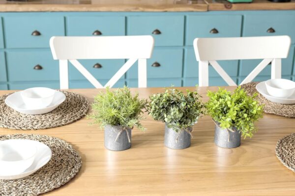 Mkono Mini Fake Plants in Farmhouse Galvanized Metal Pots Table Centerpiece Rustic Home Decor, 3 Pack Potted Artificial Plants Faux Eucalyptus for Shelf Indoor Dining Room Office - Image 6