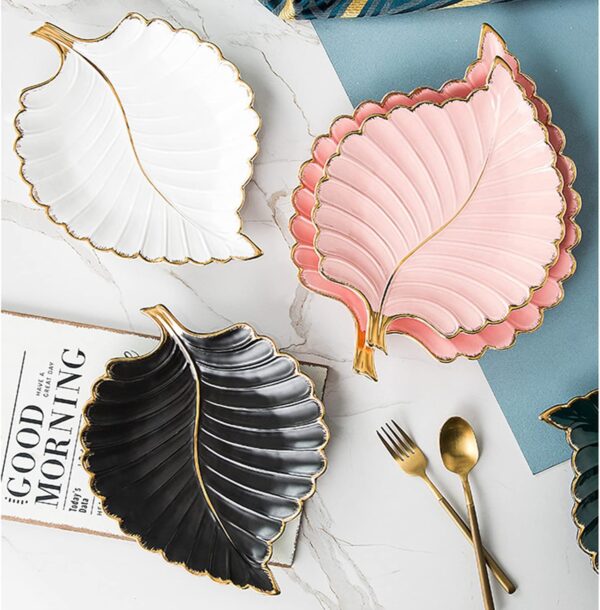 Jewelry Tray Ceramic Ring Holder Dish 10.6" x 7.9" White Key Bowl Birthday Gifts for Women Leaf Aesthetic Coffee Table Decor Cute Room Apartment Bathroom Dresser Decor Bridesmaid Wedding Gifts - Image 6