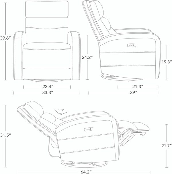 Watson & Whitely Power Recliner Swivel Glider Rocker, Recliner Chairs for Adults, Small Recliner for Living Room, Fabric in Linen - Image 3