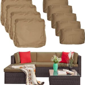 9 Pack Patio Cushion Covers Set Outdoor Furniture Cushion and Pillow Cover Replacement Fit for 5 Pieces 4-Seater Wicker Rattan Patio Sectional Sofa Chair Couch Set,Taupe-Cover Only (Large)