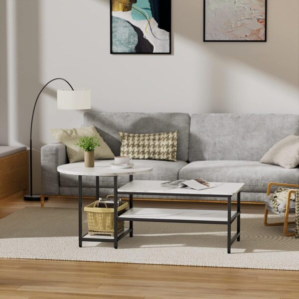 WOHOMO Coffee Table, White Modern Coffee Tables for Living Room, Detachable 2 Small Coffee Tables, Faux White Marble - Image 2
